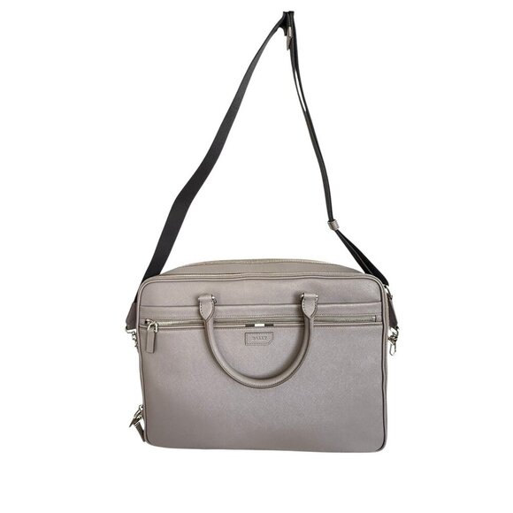 Bally Plinye Grey Saffiano Leather Palladio hardware computer briefcase 6306297 - Picture 1 of 15